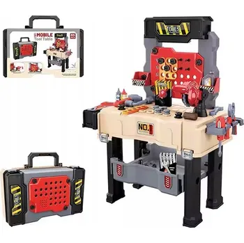 Dětská dílna VELKÁ DĚTSKÁ DÍLNA 65 dílů PRACOVNÍ STŮL KUFŘÍK 2v1 NÁŘADÍ