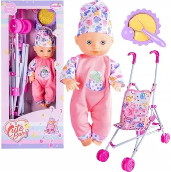 Panenka PANENKA MIMINKO SE ZVUKEM A KOČÁRKEM, KOČÁREK, PŘÍSLUŠENSTVÍ KE KRMENÍ, SADA