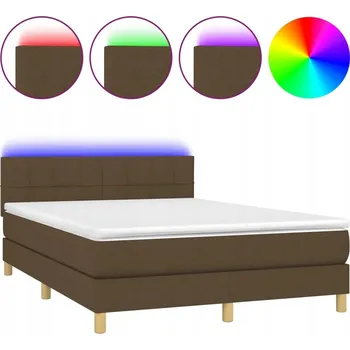Postel Kontinentální postel s matrací a LED diodami, tmavě hnědá, 203 x 144 x 78 cm