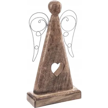 Obraz Indecor Anděl z mangového dřeva s drátěnými křídly 13x5x26 cm X09785