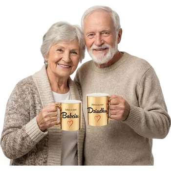 HRNEK NA DZIEŃ BABCI I DZIADKA SADA DÁREK KERAMICKÉ HRNKY ZLATÉ 330ml