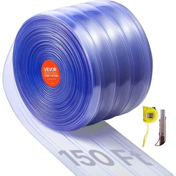 Průhledná PVC pásková clona VEVOR, délka 45,7 m x šířka 20 cm, žebrovaná plastová dveřní páska v rolích, clona do mrazáku/chladiče pro dveře supermarketů, garáží, skladů, pavilonů pro domácí mazlíčky