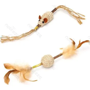 Hračka pro kočku Hračka pre mačku Nobleza - Loptička a myška na drievku 30 cm Barva: Béžová