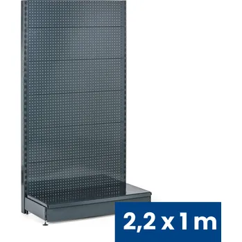 Prodejní regál Prodejní regál jednostranný, perfo stěny, 2200 x 1000 x 450 mm, základní, antracit