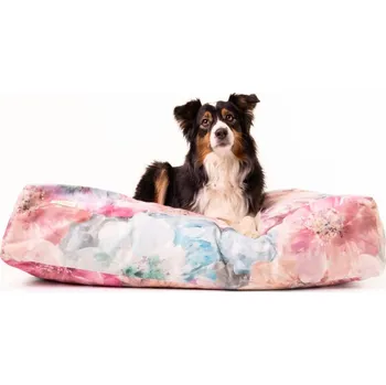 Pelíšek pro psa NORITA Ortopedický pelíšek pro psy květinová látka - růžová Velikost pelíšku: S (75 x 60 x 10 cm)