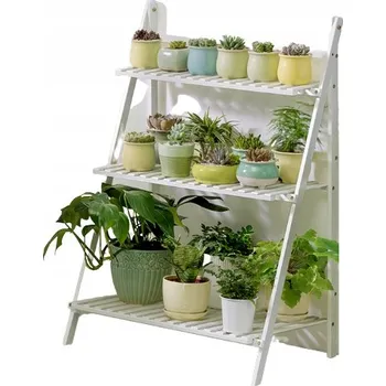 Stojan na květiny BAMBUSOVÝ STOJAN ŽEBŘÍK SKLÁDACÍ NA KVĚTINY BÍLÝ