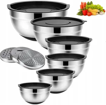 SADA KOVOVÝCH MISEK NA SALÁTY S VÍČKY, MÍSA S VÍKEM 5x KOMPLET