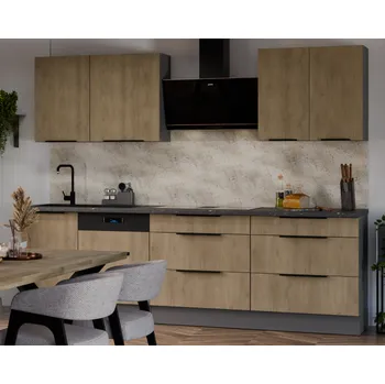 Kuchyňská linka Kuchyňská linka Cremona,  sestava F 1, 270 cm, 7 skříněk, dub cremona/antracit