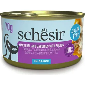 Pro kočku Schesir Cat Sardine Cuts - Filety zo sardíniek, makrely s kalmármi v omáčke 70g