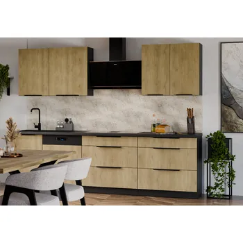 Kuchyňská linka Kuchyňská linka Cremona, sestava F 3, 270 cm, 7 skříněk, dub cremona/černá matná