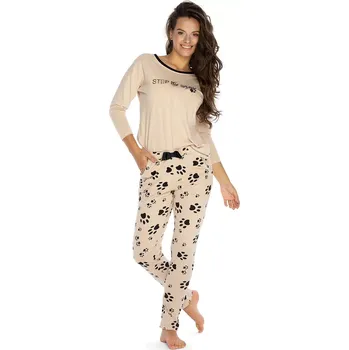 Dámské pyžamo Dámské pyžamo PDD-08 Béžová vzor - Piu Bella béžová-potisk S-36