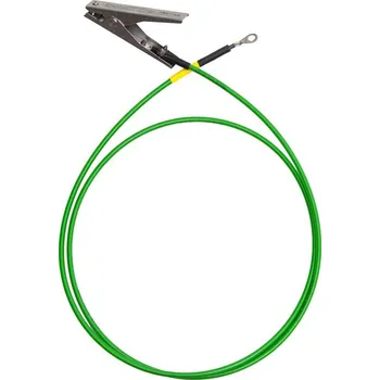 elektrický kabel Uzemňovací kabel se svorkou 120 mm a očkem, zelený rovný kabel, kabel 2 m, ATEX