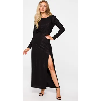Dámské šaty Maxi třpytivé šaty s dlouhým rukávem M719 MOE Barva: Černá, Velikost: M