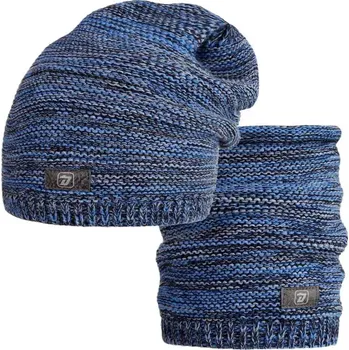 Čepice Pletený set čepice a nákrčník Dráče Colors - vzor 055 - modrá melír