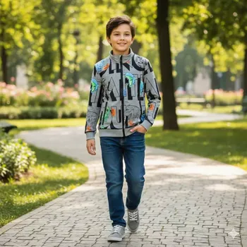 Chlapecká mikina Chlapecká mikina Kugo GM8718 šedá (Bavlněná mikina pro kluky s dinosaury)