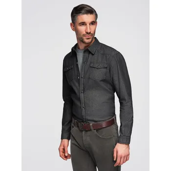 Pánská košile Pánská džínová košile na patentky s kapsami - černá V3 OM-SHDS-0210 - L