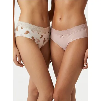 Kalhotky Sinsay - Brazilky 2-pack s krajkou a potiskem - vícebarevná - 581GV-MLC - 581GV-MLC-M