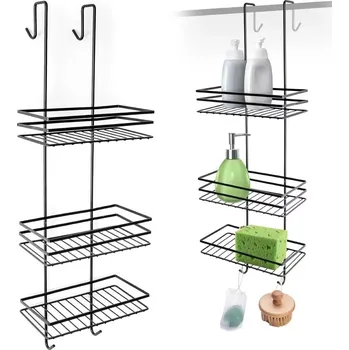 Drátěná police Závěsná kovová sprchová polička černá, třístupňová