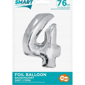 Balónek Fóliový balónek Smart, Číslice 4, stříbrný, 76 cm