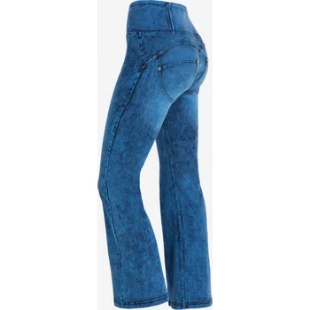 Dámské oblečení Freddy kalhoty WR.UP SNUG v džínové s modrým efektem, reálné kapsy, normální pas na knoflíčky, široké nohavice Vybraná velikost: S