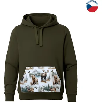 Chlapecká mikina ZÁHOŘÍ Rudel ZÁHOŘÍ Dětská mikina s kapsou a kapucí - zelená se zvířátky Velikost: 146/152