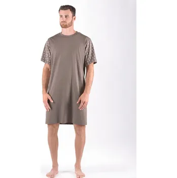 Pánská noční košile GINA pánské košile noční pánská krátký rukáv, šité, s potiskem Pyžama 2024 79176P Barva: káva šedobílá, Velikost: XL