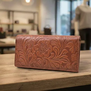 Peněženka Dámská kožená peněženka na patent s ochranou RFID hnědá vzor kytky Exclusive selection Tillberg ES2582