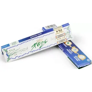 PURIZE papírky Ultra Slim Size - 36 mm, 42 ks v balení, nebělené, modré (Ultra tenké King Size papírky PURIZE 35 mm šířka, 42 listů, průhledné, nebělené přírodní vlákno, guma arabicum, čistá chuť.)