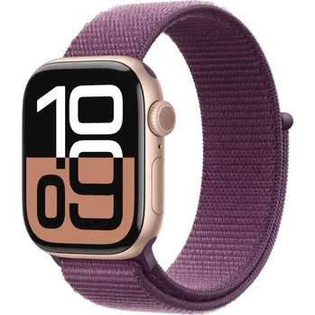 Chytré hodinky Apple Watch Series 10 GPS + Cellular 42 mm růžově zlatý hliník s sportovním řemínkem Švestka