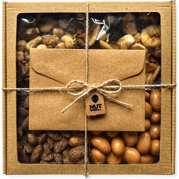 Nutworld.cz Dárková krabička QUATRO MIX průhledné víčko S VLASTNÍM VZKAZEM - RŮZNÉ gramáže