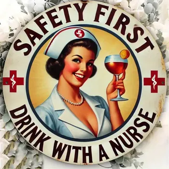 Plechová cedule BAF Kulatá kovová cedule Sestřička - průměr 20 cm