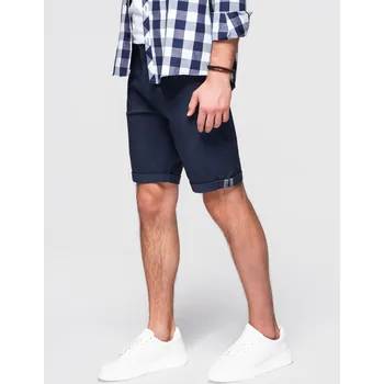 Pánské kraťasy Pánské klasické chino šortky s ohrnutou nohavicí - tmavě modré V10 OM-SRCS-0197 - S