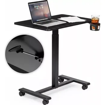 Psací stůl Mobilní výškově nastavitelný stůl 70 × 48 cm s držákem nápojů, černý ModernHome