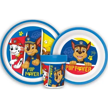 dětská jídelní sada Stor • Souprava plastového nádobí Tlapková patrola s kelímkem a protiskluzem - bez obsahu BPA - 3-dílná souprava