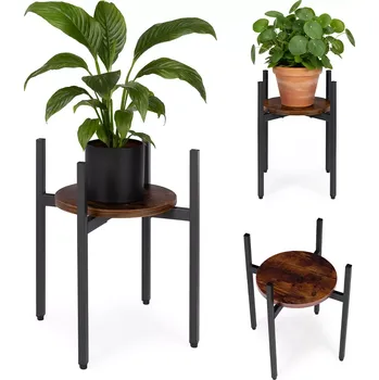 stojan na květiny loft z oceli s dřevěnou policí modernhome