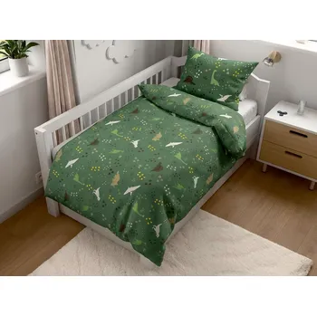 Bytový textil Bavlněné povlečení do postýlky DINO STEPS tmavě zelené Rozměr povlečení: 45 x 65 cm | 90 x 135 cm, polštář 45 x 65 cm, peřinka 90 x 135 cm, gramáž