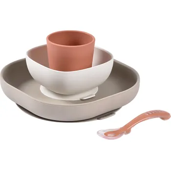 dětská jídelní sada Beaba Jídelní sada silikonová 4-dílná Terracotta