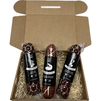 Dárkový potravinový koš PRAVÁ KLOBÁSA Degustační balíček českých salámů