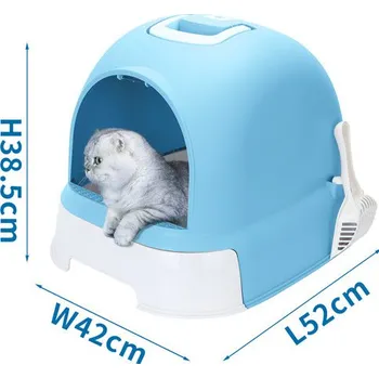 Toaleta pro kočku Krytá toaleta s výsuvným dnom pre mačky Nobleza - modrá