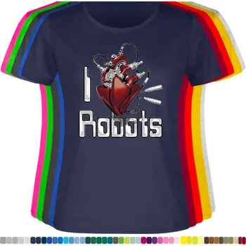 Dámské tričko damske-levne-bavlnene-tricko-digitalni-potisk-robot-srdce Barva: Navy - tmavě modrá, velikost: L