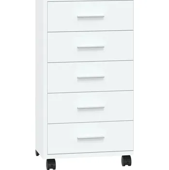 Komoda Skříňka se zásuvkami a kolečky, bílá, vysoký lesk