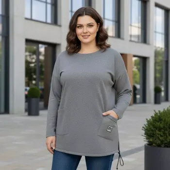 Dámská mikina Dámská šedá mikina Vazzura – L1970 (Italská móda pro plnoštíhlé ženy)