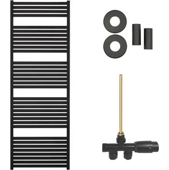 Radiátor CERANO - Koupelnový radiátorový set Vincenzo - ústřední vytápění - boční jednobodové připojení - 800W - černá matná - 1690x600 mm