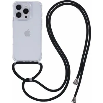 Pouzdro na mobilní telefon Transparentní kryt se šňůrkou pro iPhone 16 Pro Max - černý