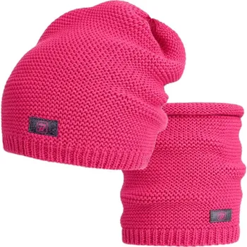 Čepice Pletený set čepice a nákrčník Dráče Colors - vzor 041 - růžová tmavá