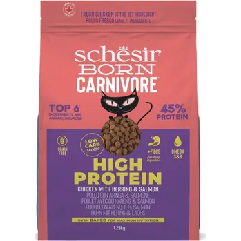 Krmivo pro kočku Schesir Cat Born Carnivore Adult - Čerstvé kuřecí, sleď a losos 1,25 kg