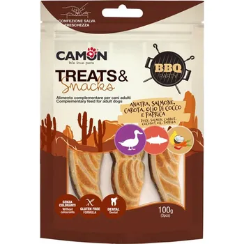Pamlsek pro psa Camon Treats&Snacks Dog - BBQ Party Kachní&Lososové filety 100 g