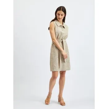 Dámské oblečení Světle hnědé dámské žíhané šaty