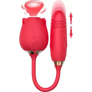 Vibrátor Multifunkční vibrátor s podtlakovým sáním klitorisu a přirážejícím pohybem Rose Sucking & Thrusting Vibrator