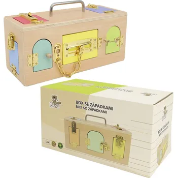 Dřevěná hračka BABU - Edukativní box se západkovým systémem